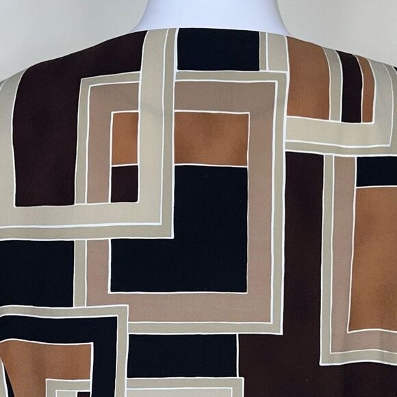 Kathy Che Vintage Polyester Earthtone Geometric Print Blouse - Picture 6 of 10